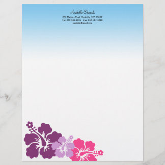 Modèle De Papier À En-tête hibiscus hawaïen fleurs lilas violet été