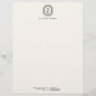 Modèle De Papier À En-tête Logo Monogramme Art déco empilé sur ivoire