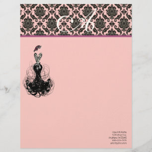 Modèle De Papier À En-tête Mode Diva rose framboise Monogramme Damas