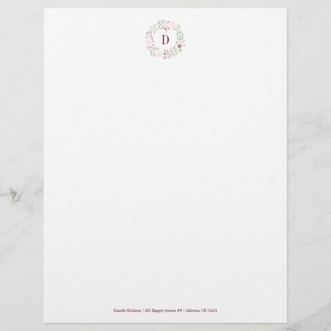 Modèle De Papier À En-tête Monogramme floral (Devant)