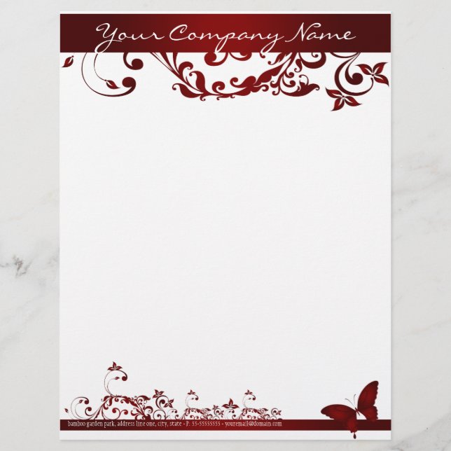 Modèle De Papier À En-tête Papillon rouge (Devant)