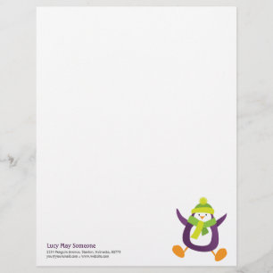 Modèle De Papier À En-tête Pingouin pourpre lunatique mignon Personalizable