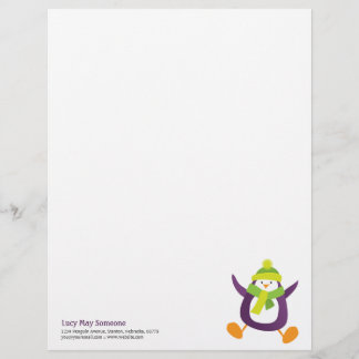 Modèle De Papier À En-tête Pingouin pourpre lunatique mignon Personalizable