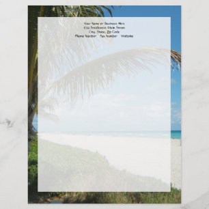 Modèle De Papier À En-tête Plage de sable blanc avec palme