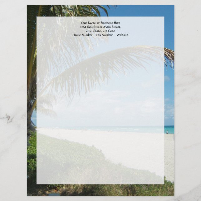Modèle De Papier À En-tête Plage de sable blanc avec palme (Devant)