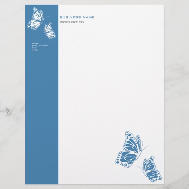 Modèle De Papier À En-tête Simple moderne élégant bleu et blanc de papillon (Devant)