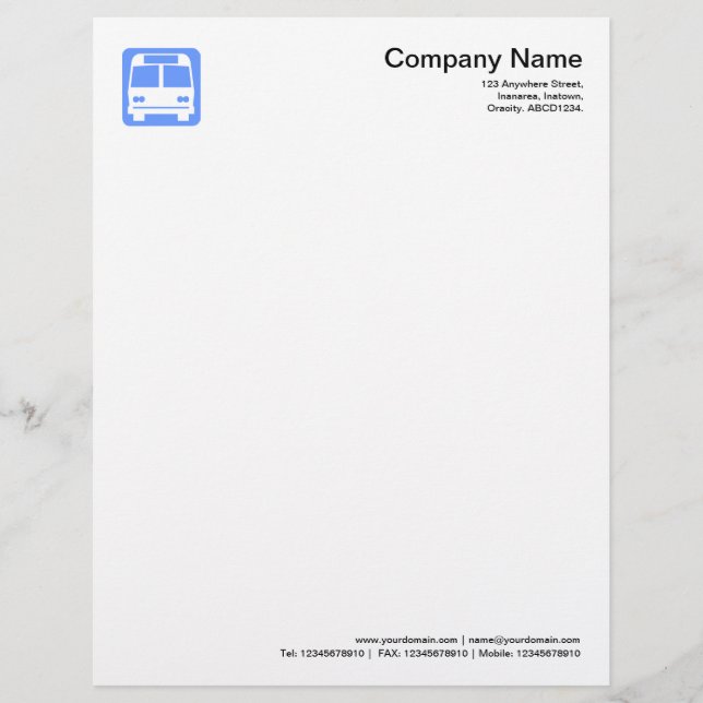 Modèle De Papier À En-tête Symbole d'autobus - Bleu bébé (Devant)