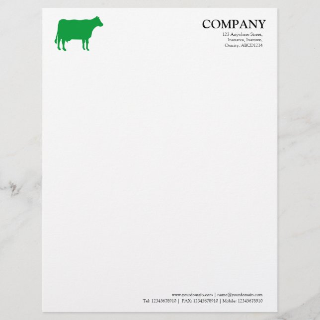 Modèle De Papier À En-tête Vache verte d'herbe - Blanc (Devant)