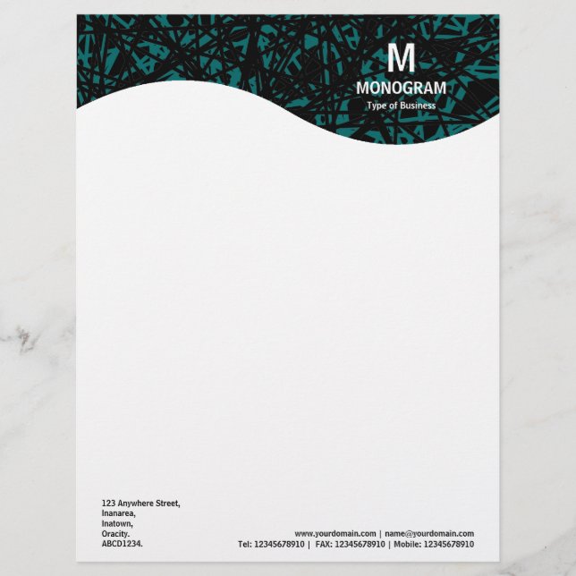 Modèle De Papier À En-tête Vague Monogramme - Lignes Abstraites - Vert Moss (Devant)