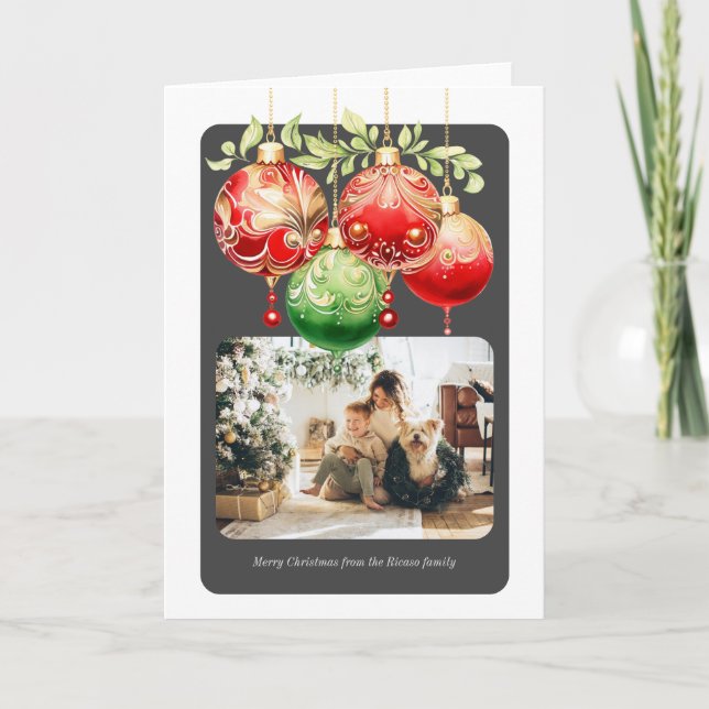 Modèle de photo de boules rouges et vertes de Noël (Devant)