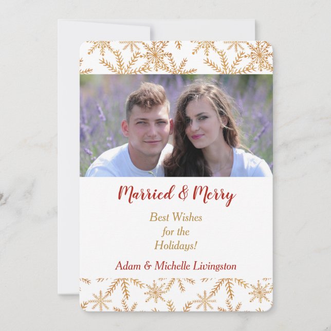 Modèle de photo de Noël flocon de neige doré (Devant)