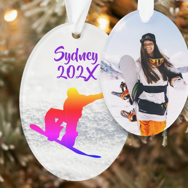 Modèle de photo de snowboard féminin ovale (Créateur téléchargé)