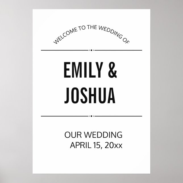 Modèle de Poster de Mariage Simple Noir Blanc (Devant)
