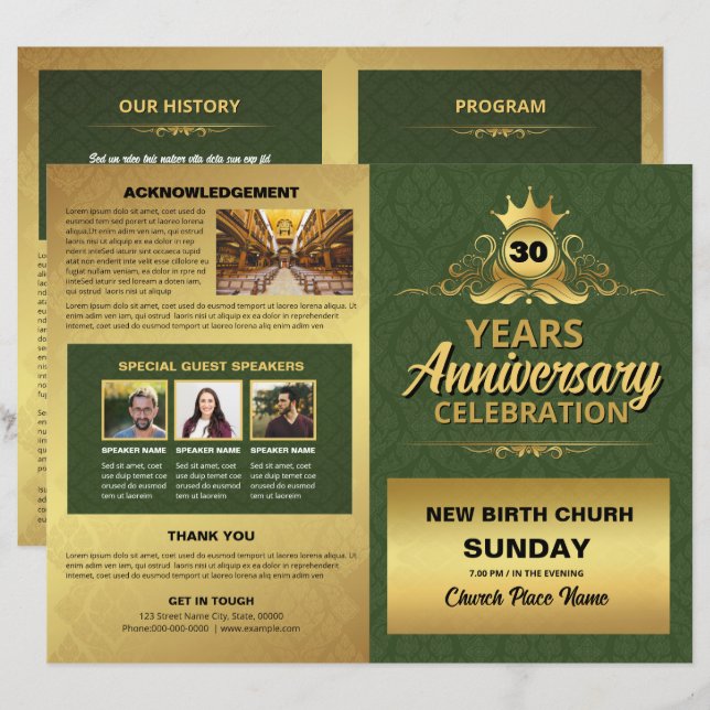 Modèle de programme d'anniversaire d'église (Devant / Derrière)