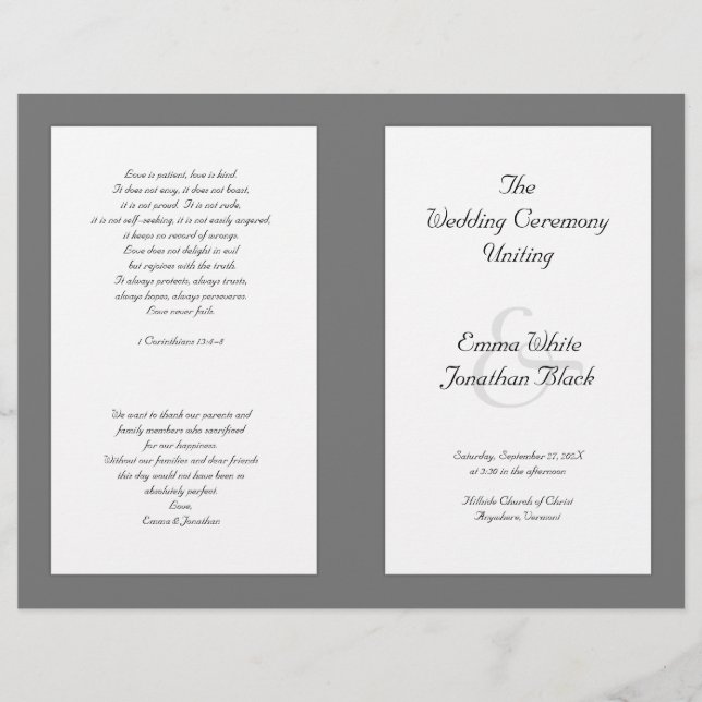 Modèle de programme de cérémonie de mariage de l'É (Devant)