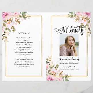 Modèle de programme de funérailles à fleurs roses