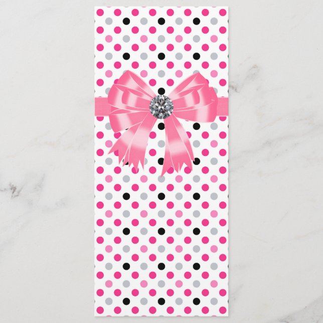 Modèle de programme de mariage à pois noir et rose (Devant)