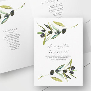 Modèle de programme de mariage aquarelle olivier p