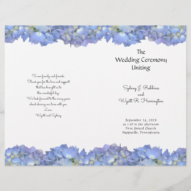 Modèle de programme de mariage avec fleurs d'horte (Devant)