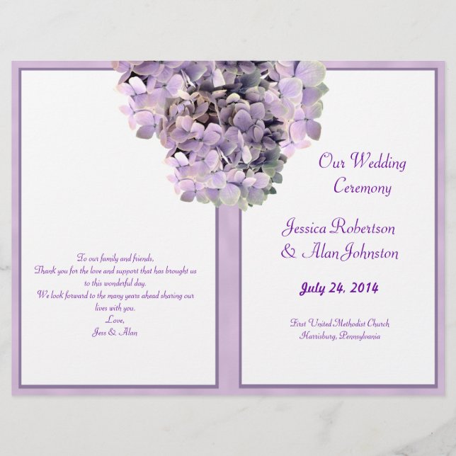 Modèle de programme de mariage avec Hydrangea Viol (Devant)