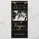 Modèle de programme de mariage de Vegas<br><div class="desc">Arrière - plan noir dramatique et élégant avec de l'or Vegas et deux coeurs. Grandes économies que la date Las Vegas carde pour les couples attachés du Nevada !. Éditez facilement pour votre propre programme de mariage. Ajoutez simplement votre propres photo et texte et faites votre propre programme de mariage...</div>