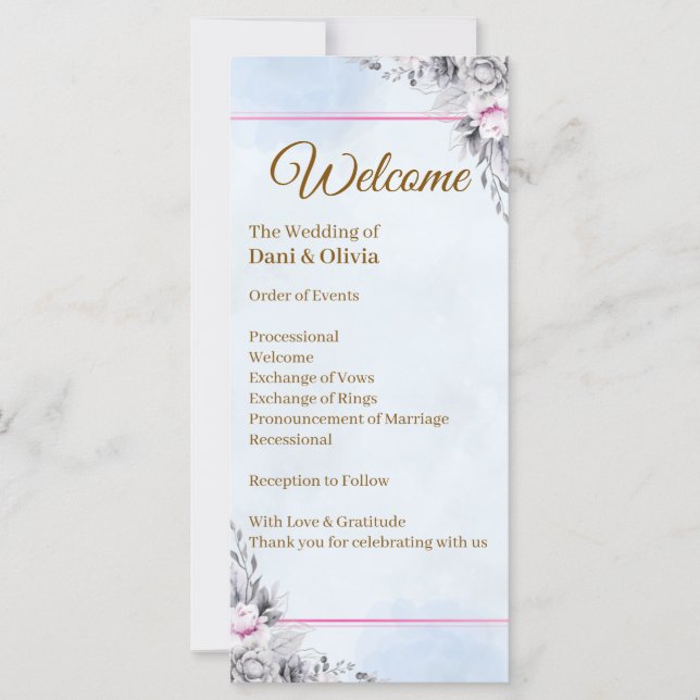 Modèle de programme de mariage floral élégant (Devant)