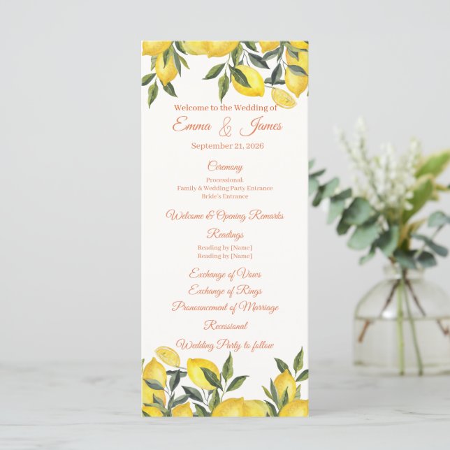 Modèle de programme de mariage personnalisé Lemon  (Debout devant)