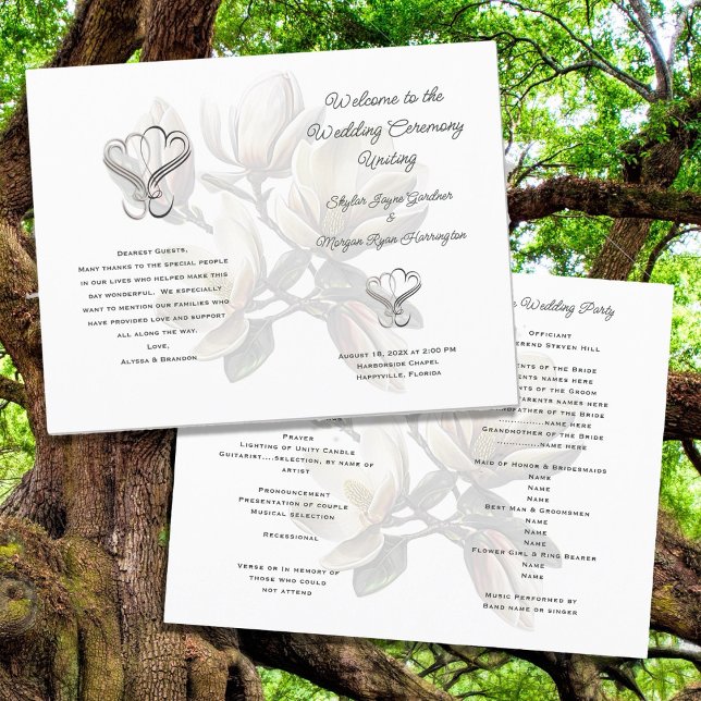 Modèle de programme de mariage plié Magnolia du Su (Créateur téléchargé)
