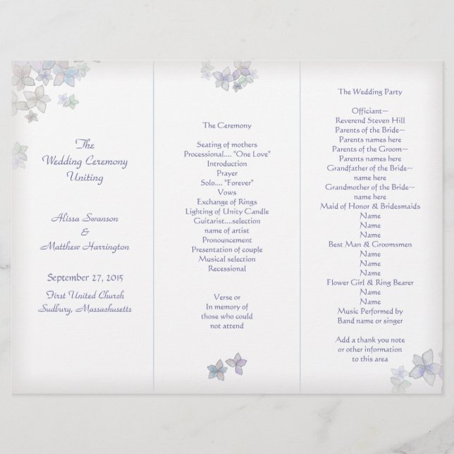 Modèle de programme de mariage triptyque Lavande A (Devant)