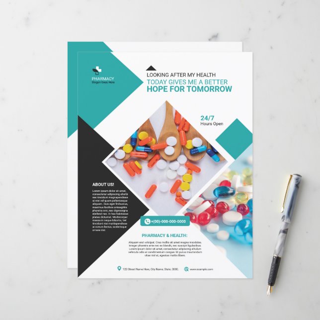 Modèle de prospectus de pharmacie professionnelle (Devant/Arrière en situation)