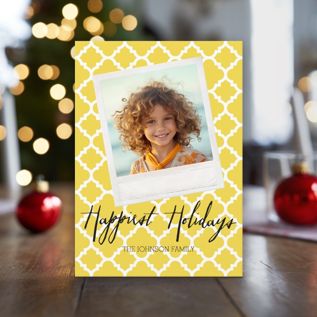 Modèle de quatre feuilles moderne pour les fêtes l (Holiday Photo Card with Yellow highlights)