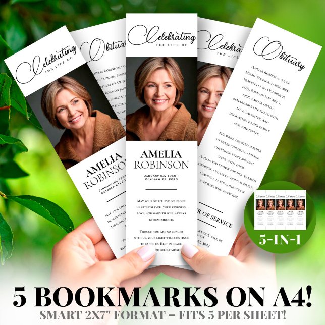 Modèle de signet de deuil élégant à faire soi-même (Foto 2x7" DIY Elegant Funeral Bookmark Template)