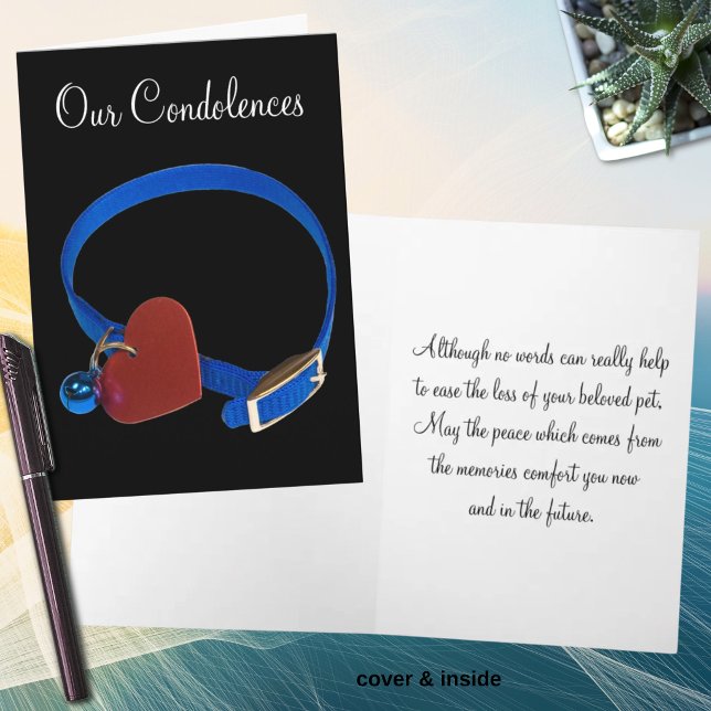 Modèle de sympathie pour la perte d'un animal de c (Blue pet collar with heart sorrow greeting card)