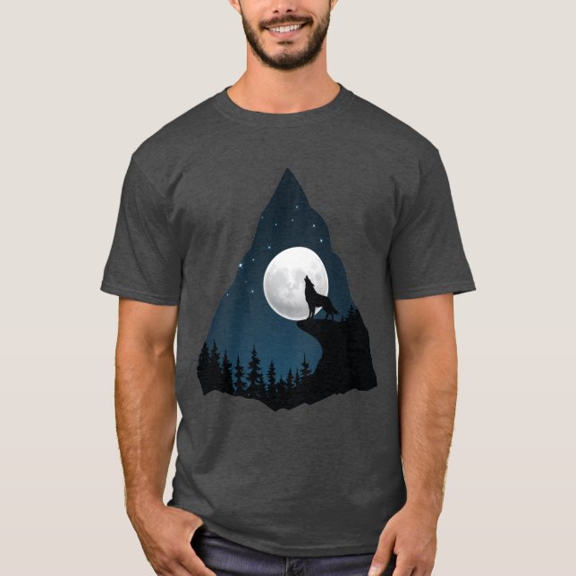 Modèle de t-shirt Wolf Howling Moon Tree (Devant)