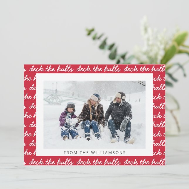 Modèle de texte Deck The Halls Noël Photo Rouge  (Debout devant)