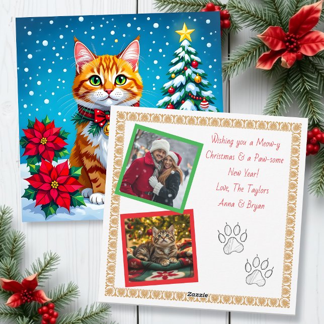 Modèle de vacances de Noël avec chat et deux photo (Créateur téléchargé)
