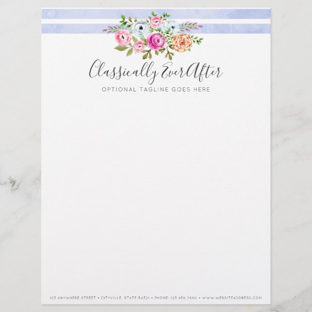 Modèle D'en-tête De Lettre Aquarelle Florale Rustique Moderne Stripe Chic (Devant)