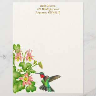 Modèle D'en-tête De Lettre Colibri à gorge rubis en colonnes