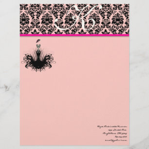 Modèle D'en-tête De Lettre Diva de la mode 2 Framboise rose Monogramme Damass
