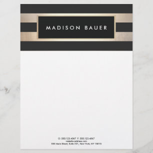 Modèle D'en-tête De Lettre Élégant Foil Noir rayé et FAUX Or