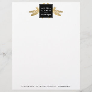 Modèle D'en-tête De Lettre Elégante Tête à lettres Faux Gold Dragonfly Duo