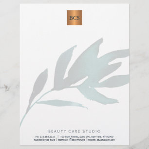 Modèle D'en-tête De Lettre Feuille bleue métal or cuivre monogrammé