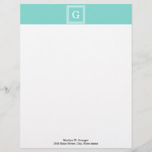 Modèle D'en-tête De Lettre Monogramme initial Turquoise Wht Cadre clé grecque
