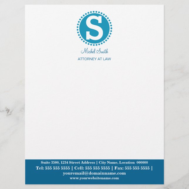 Modèle D'en-tête De Lettre Monogramme professionnel bleu (Devant)