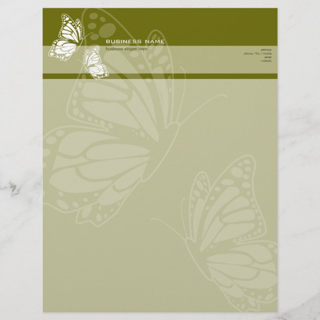 Modèle D'en-tête De Lettre Papillon sur Olive Green Élégant Moderne Simple (Devant)