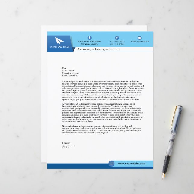 Modèle d'entête de lettre d'affaires (Devant/Arrière en situation)