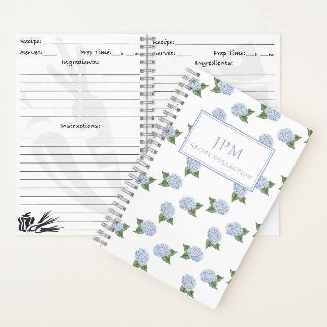 Modèle d'hortensia bleu Petit livre de recettes pe (À l'intérieur)