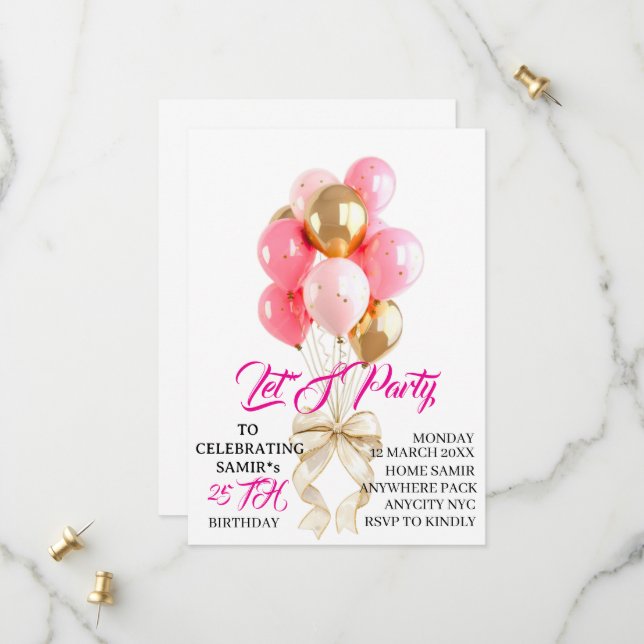 Modèle d'invitation à une fête d'anniversaire avec (Devant/Arrière en situation)
