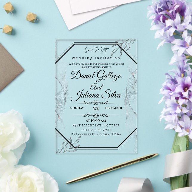 Modèle d'invitation avec cadre noir et argent de l (Insitu (Mariage))