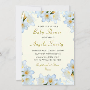 Modèle d'invitation Baby shower de cadre Lys blanc